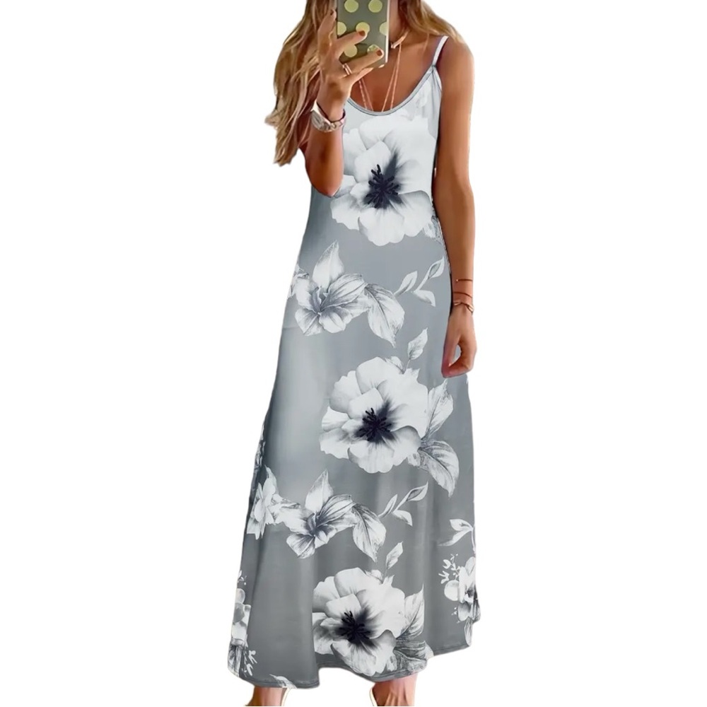Long Sleeveless Spaghetti Strap Floral Print SlingBack Dress